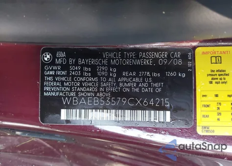2009 BMW 650I z USA, uszkodzony, nr VIN WBAEB53579CX64215